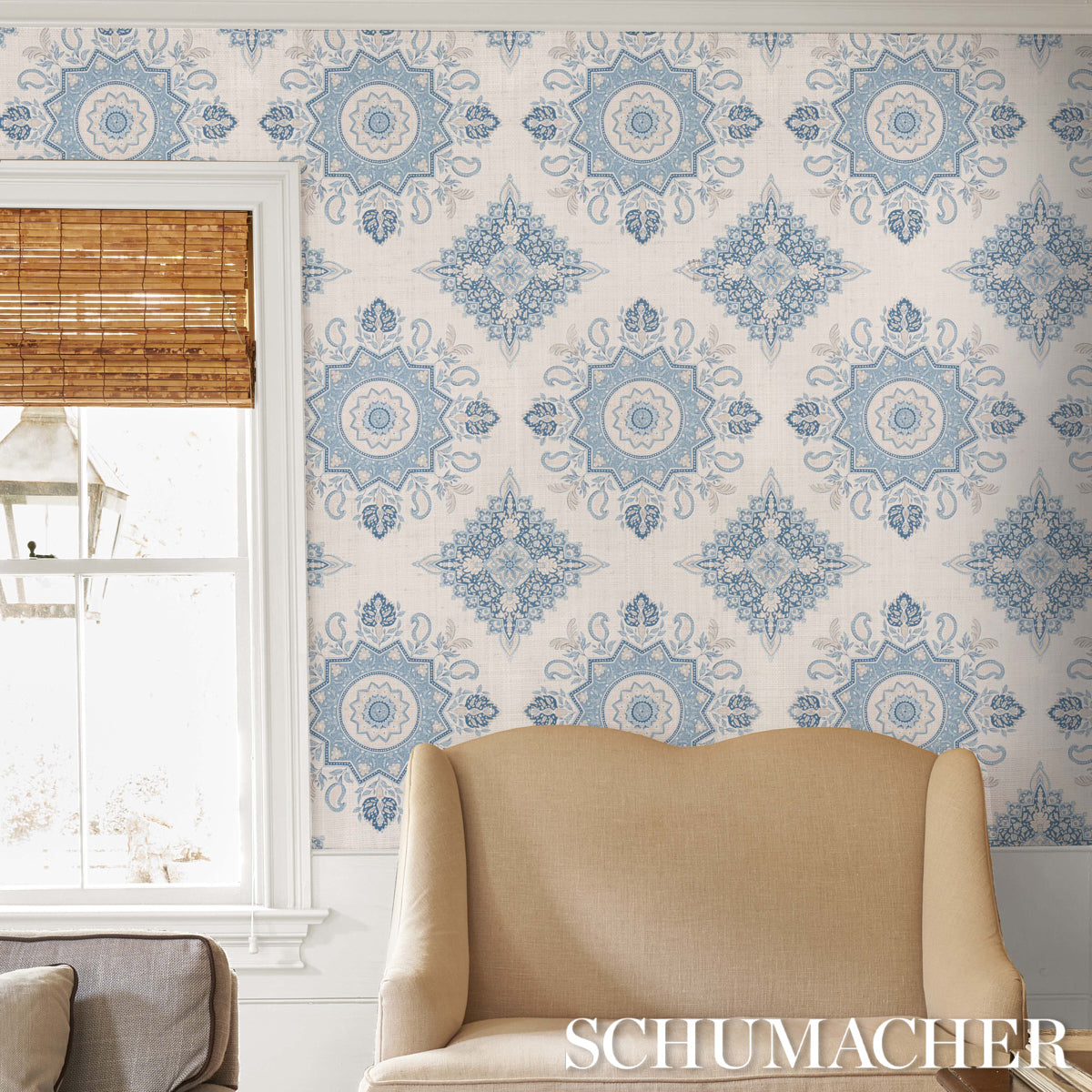 SCHUMACHER WALLCOVERING  MARK D. SIKES MONTECITO MEDALLION   CHINA BLUE   - 5014362