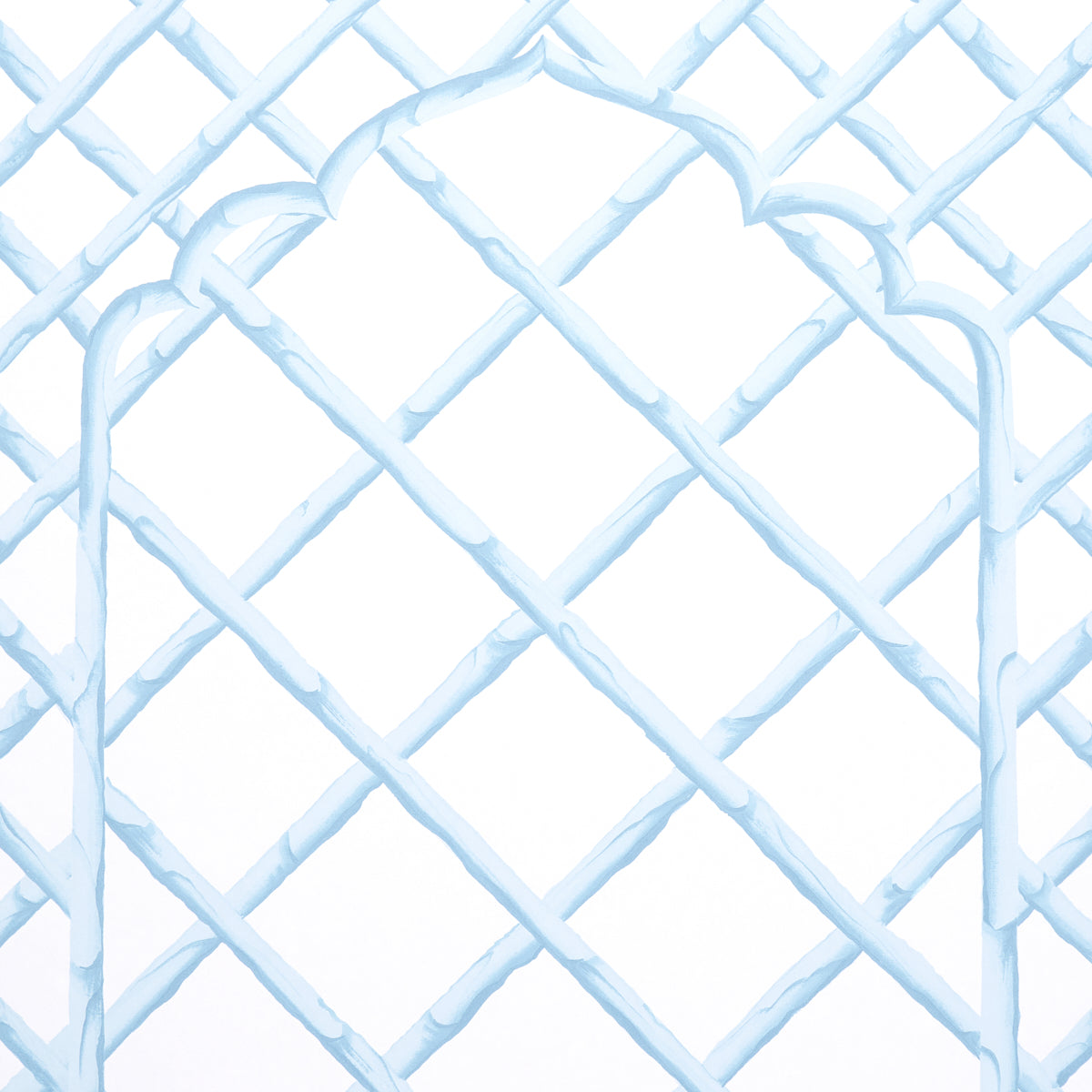Light blue plastic-coated chain-link fence panel with curved top loops and diamond mesh.