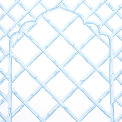 Light blue plastic-coated chain-link fence panel with curved top loops and diamond mesh.