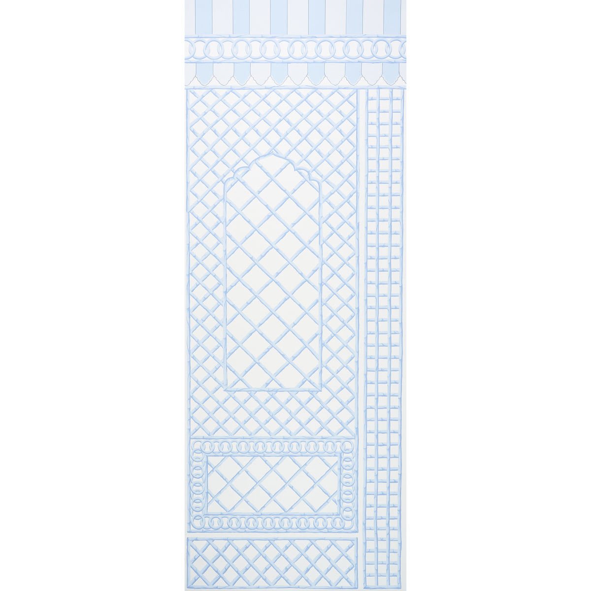 Blue bamboo trellis panel with lattice design for wall decor.