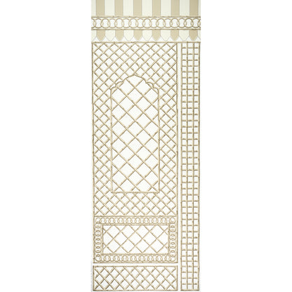 Cream panel with bamboo trellis design, gold lattice pattern, and decorative border bands.