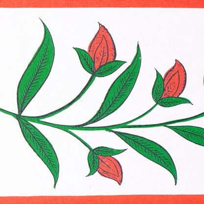 Royal Poppy panel with red poppies, bold outlines, and an orange border.