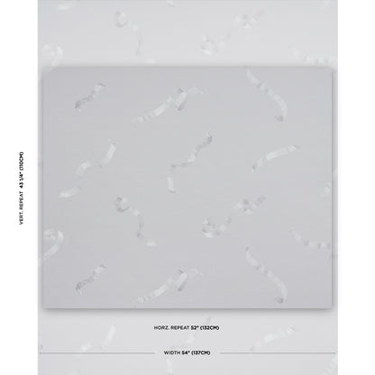 Light gray wallpaper with subtle white ribbon-like curls; sample sheet, 54" width.