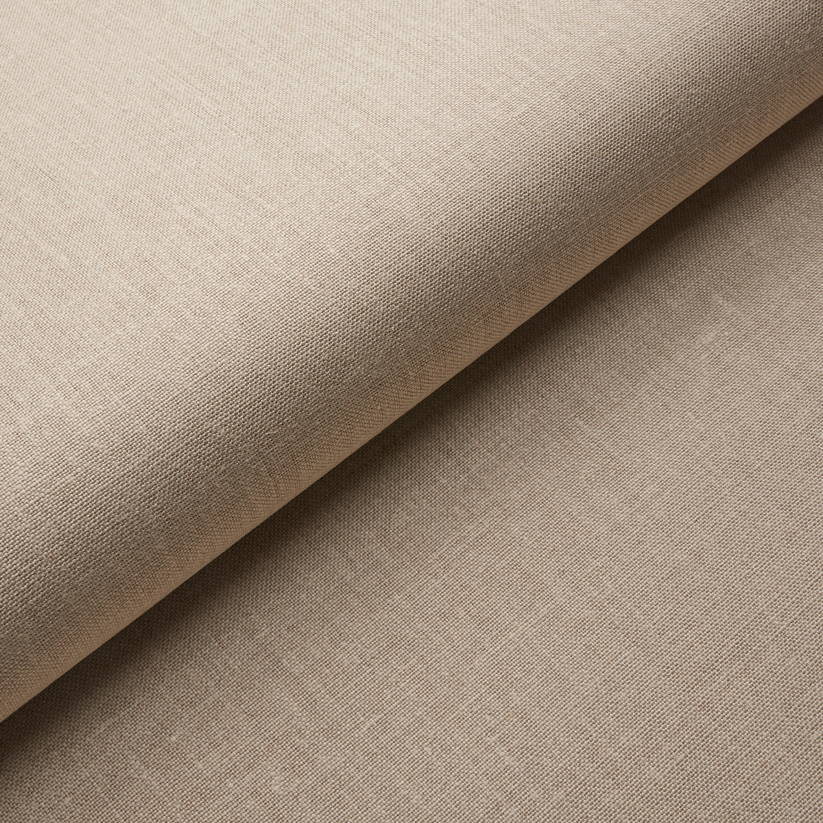 Beige linen-style wallcovering, close-up shows tight weave and soft natural texture.