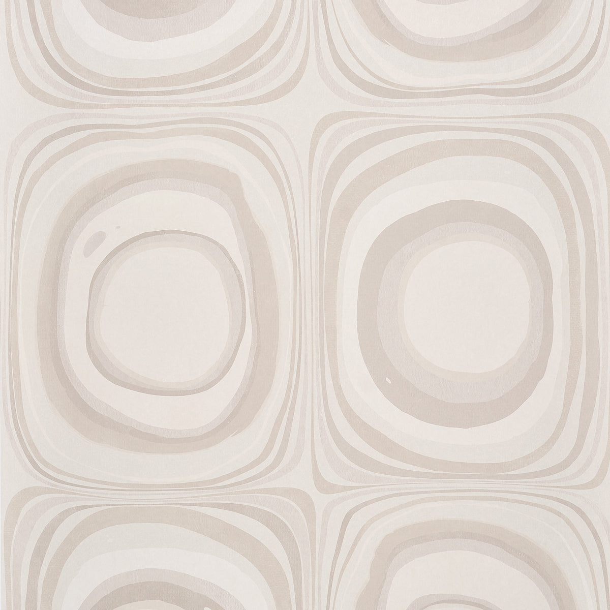 Beige mid-century tile pattern with nested rounded-square shapes in soft taupe tones.