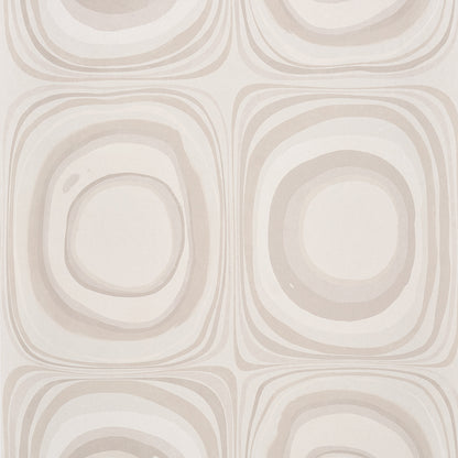 Beige mid-century tile pattern with nested rounded-square shapes in soft taupe tones.