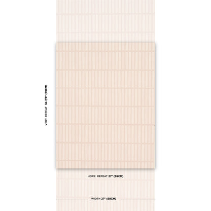 Muted pink wallpaper swatch with a soft vertical grid pattern; 27in repeat.