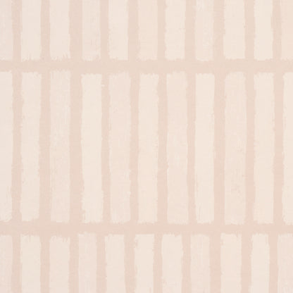 Soft muted pink wallpaper with vertical off-white brushstroke stripes and a grid-like pattern.
