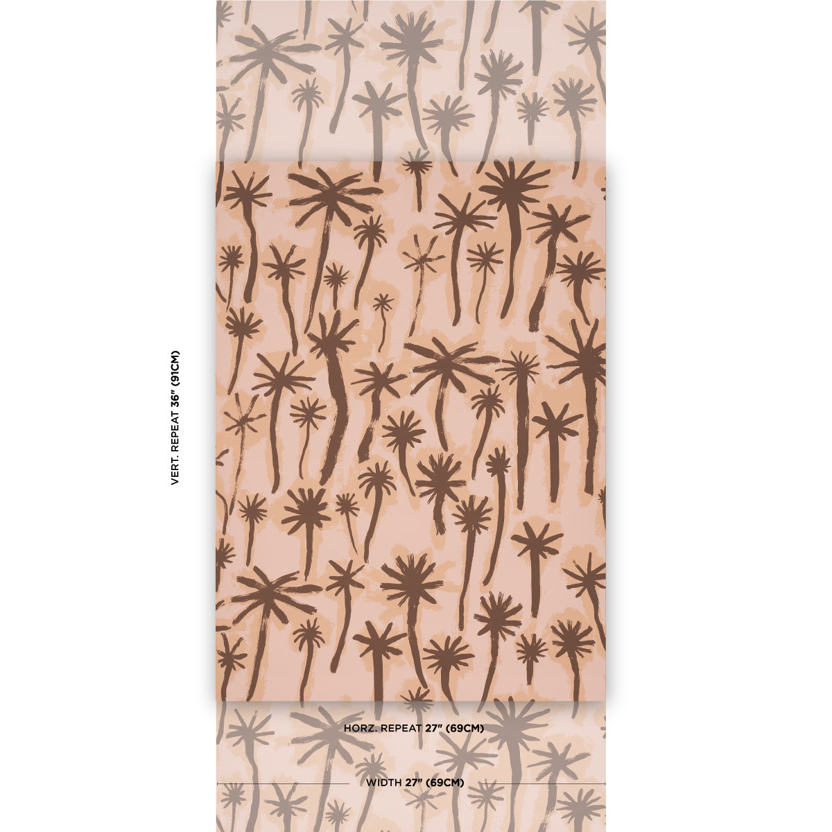 Folded scarf with brown palm tree silhouettes on peach-beige gradient, tropical print.