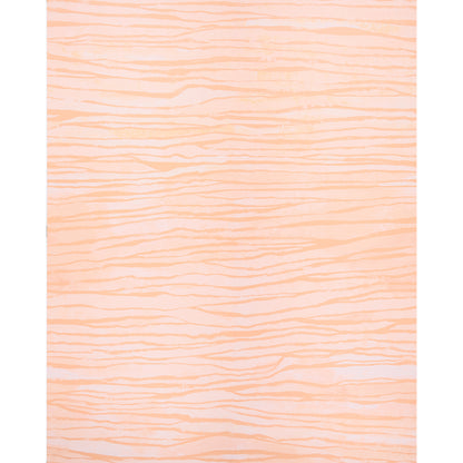 Peach fabric with thin orange wavy stripes creating a soft zebra-like textile pattern.