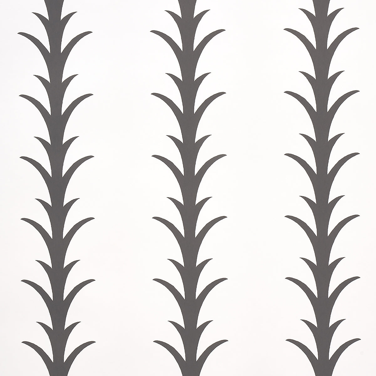Three vertical gray acanthus stripe motifs on an ivory wallpaper background