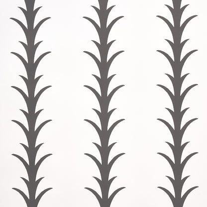 Three vertical gray acanthus stripe motifs on an ivory wallpaper background