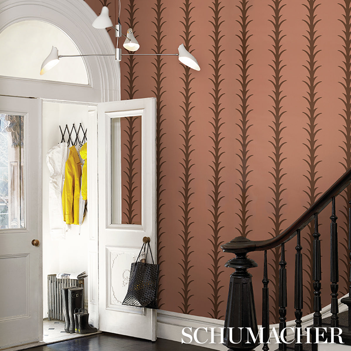 SCHUMACHER  ATELIER PARIS ACANTHUS STRIPE   Brown On Rosewood   - 5014778