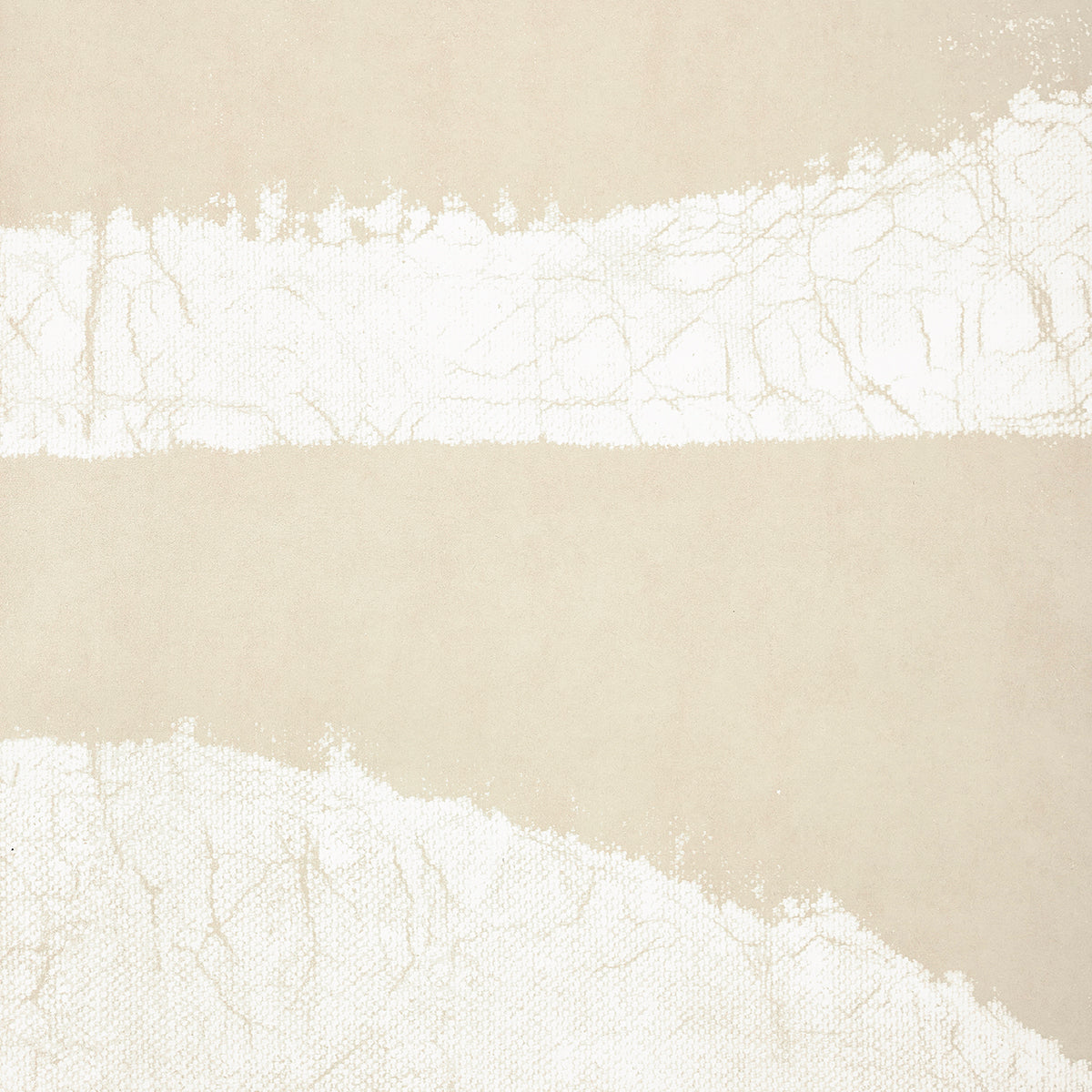 Beige textured panel set with warm white horizontal distressed bands & crackle pattern; abstract wall decor.