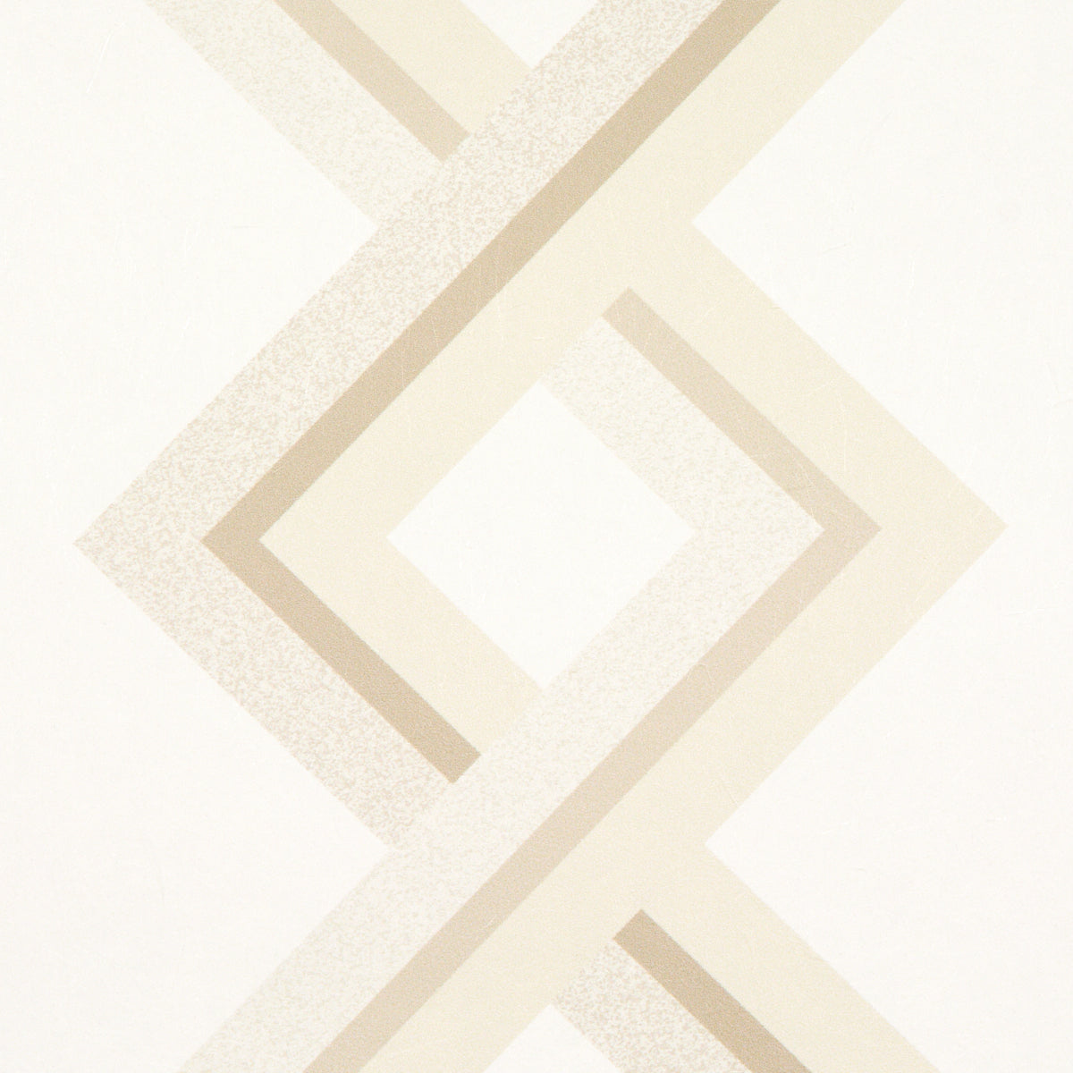 Neutral geometric rug with interlocking beige diamonds on ivory background; modern decor
