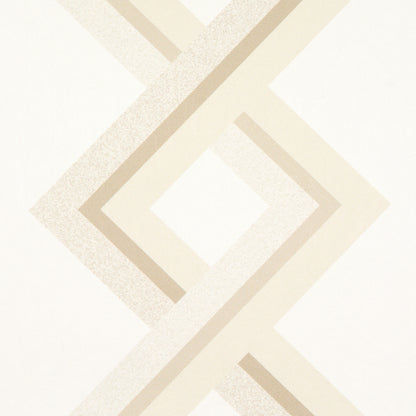 Neutral geometric rug with interlocking beige diamonds on ivory background; modern decor