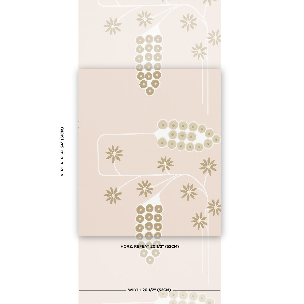 Beige plaster sample with cream floral motifs and gold bead clusters; soft vintage floral design.