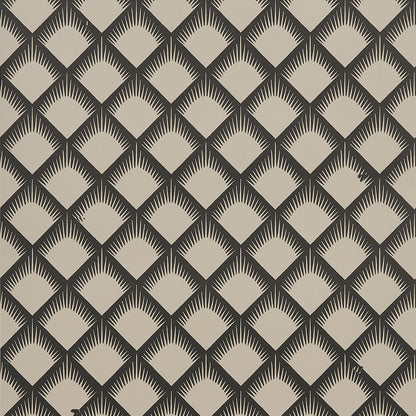 Beige and dark-brown diamond lattice with sunburst diamonds; geometric wallpaper design.