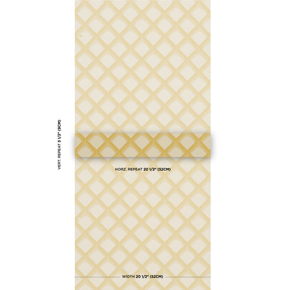 Maize mustard diamond lattice wallpaper with subtle texture; rolled sheet, 20.5 in wide, 20.5 in repeat