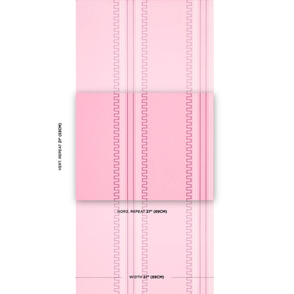 Soft pink wallpaper with vertical zipper-like stripes and repeating pattern; modern geometric design.
