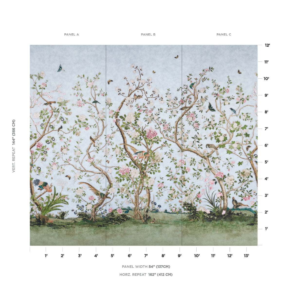 SCHUMACHER WALLCOVERING  MARY MCDONALD LES OISEAUX PANEL SET   SKY   - 5015150