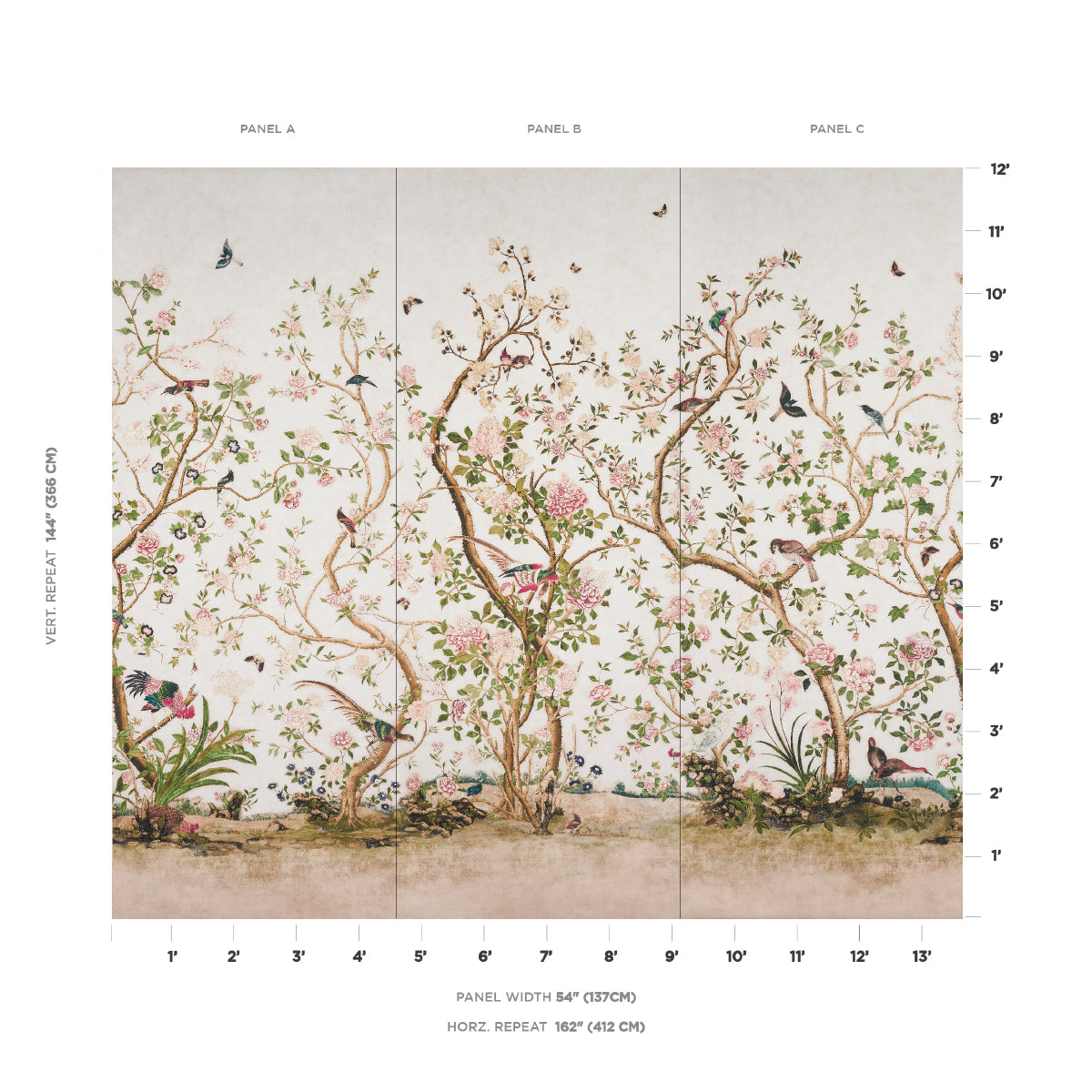 SCHUMACHER WALLCOVERING  MARY MCDONALD LES OISEAUX PANEL SET   IVORY   - 5015151