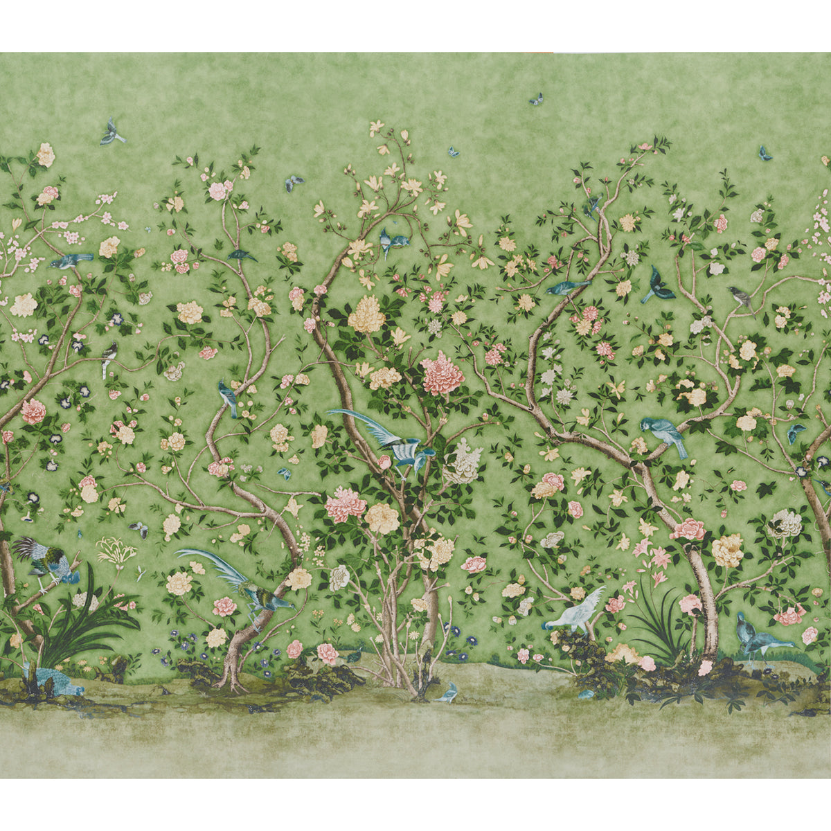 SCHUMACHER  PERENNIAL FAVORITES LES OISEAUX PANEL SET   APPLE GREEN   - 5015153