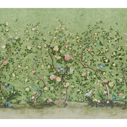 SCHUMACHER  PERENNIAL FAVORITES LES OISEAUX PANEL SET   APPLE GREEN   - 5015153