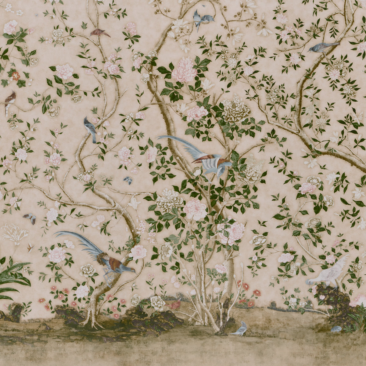 SCHUMACHER WALLCOVERING  PERENNIAL FAVORITES LES OISEAUX PANEL SET   PARCHMENT   - 5015155