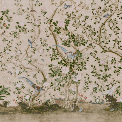 SCHUMACHER WALLCOVERING  PERENNIAL FAVORITES LES OISEAUX PANEL SET   PARCHMENT   - 5015155