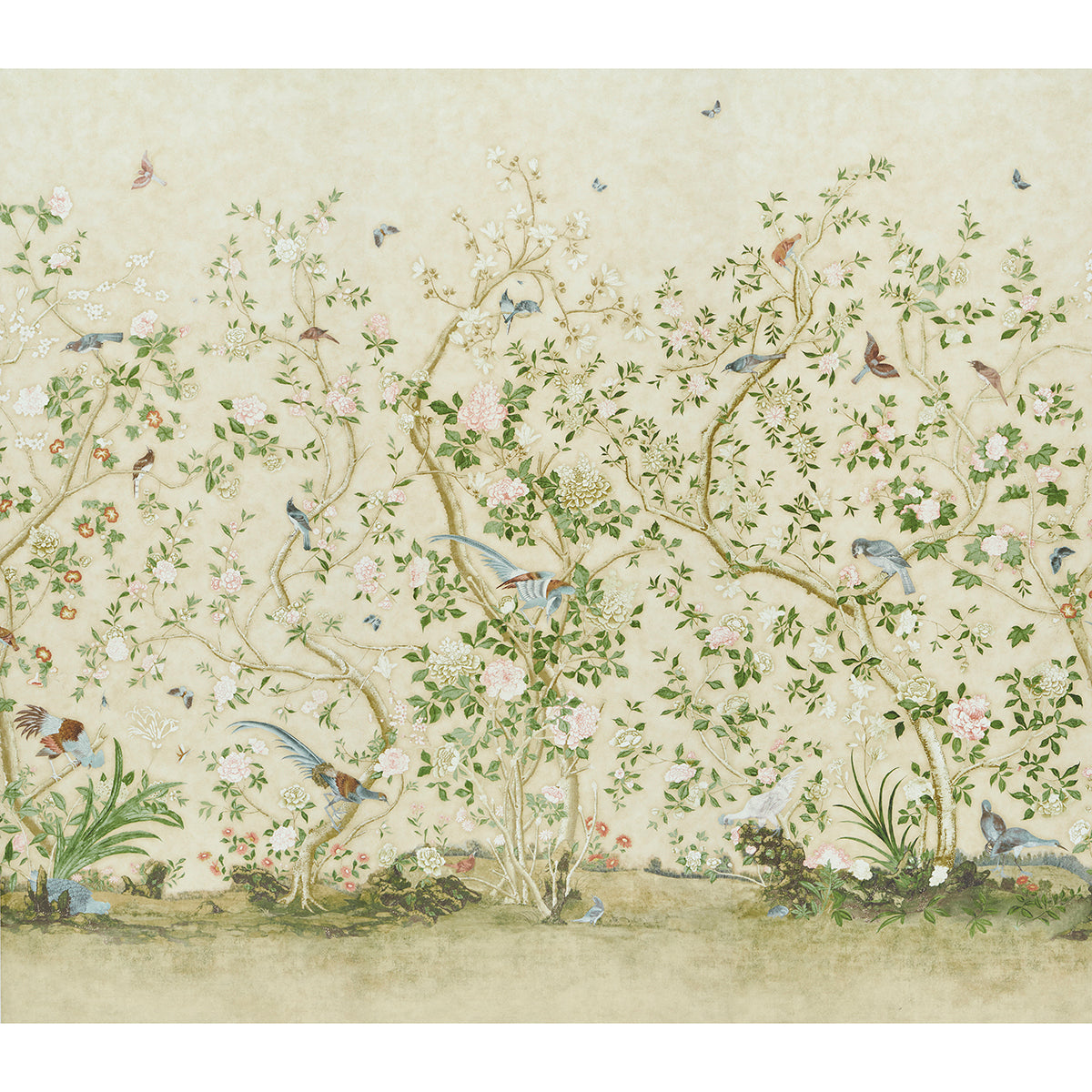 SCHUMACHER WALLCOVERING  PERENNIAL FAVORITES LES OISEAUX PANEL SET   PARCHMENT   - 5015155