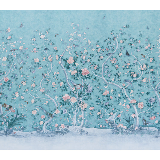 SCHUMACHER  PERENNIAL FAVORITES LES OISEAUX PANEL SET   BLUE TURQUOISE   - 5015156