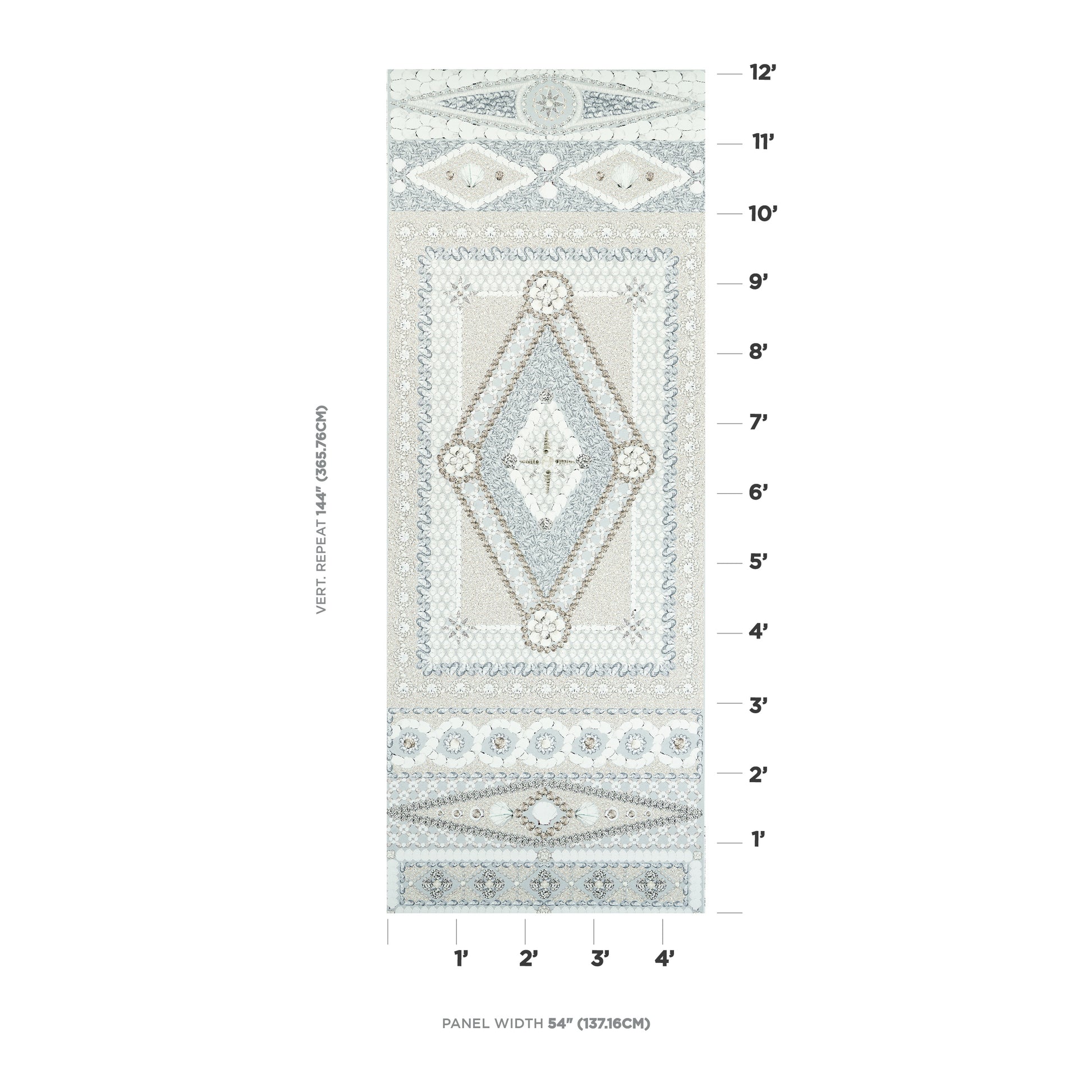 Seafoam panel featuring a shell grotto motif.