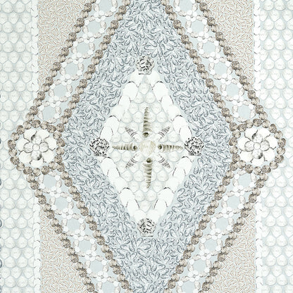 Panel featuring a shell motif in seafoam with pale blue and neutral tones; textured decorative pattern.