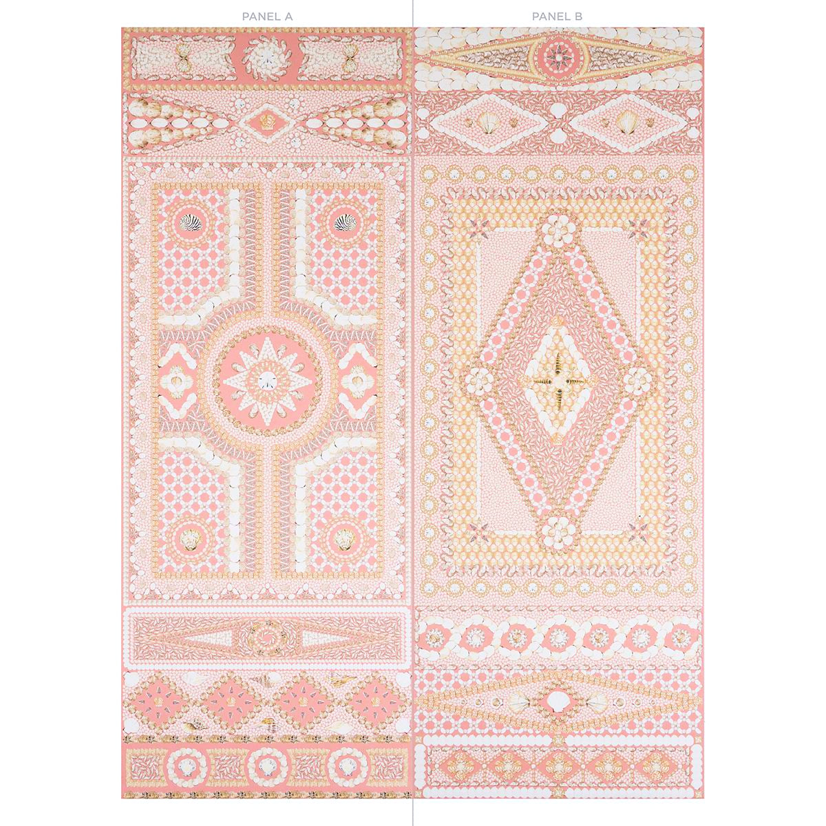 Coral panel with geometric medallions and floral detailing.