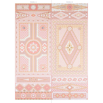 Coral panel with geometric medallions and floral detailing.