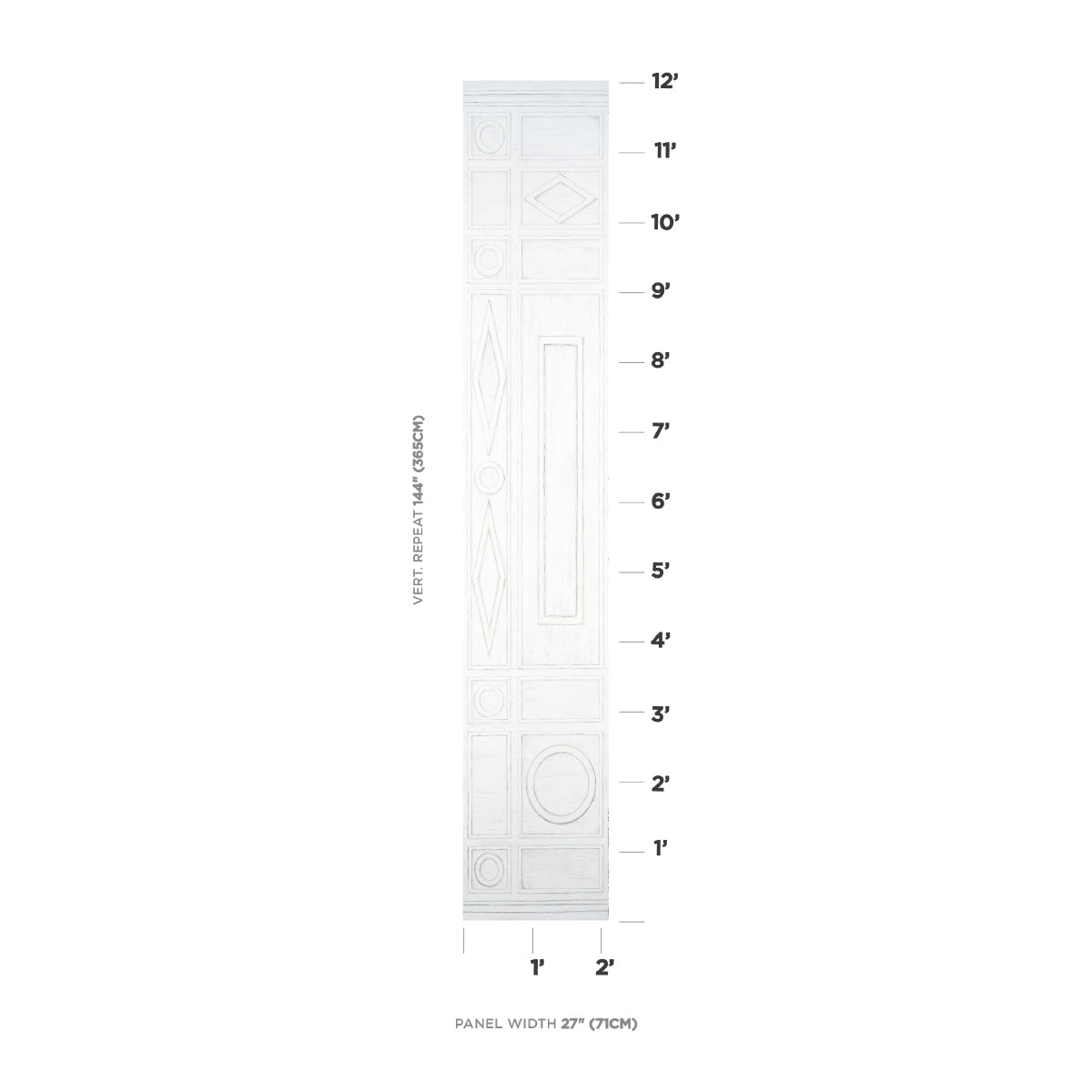 Slender white blueprint-style door panel with geometric insets and a tall central rectangle.