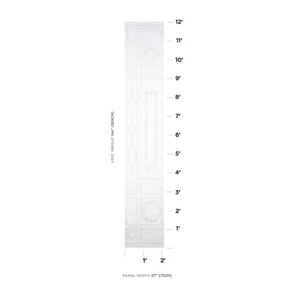 Slender white blueprint-style door panel with geometric insets and a tall central rectangle.