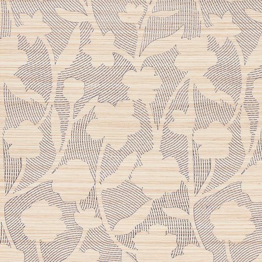 SCHUMACHER  TEXTURED WALLCOVERINGS & PRINTED GRASSCLOTHS KANTHA EMBROIDERED FLOWER SISAL   CARBON   - 5015180
