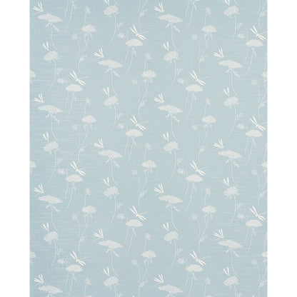 Light blue wallpaper featuring a white dandelion-inspired floral pattern with delicate, elongated stems.