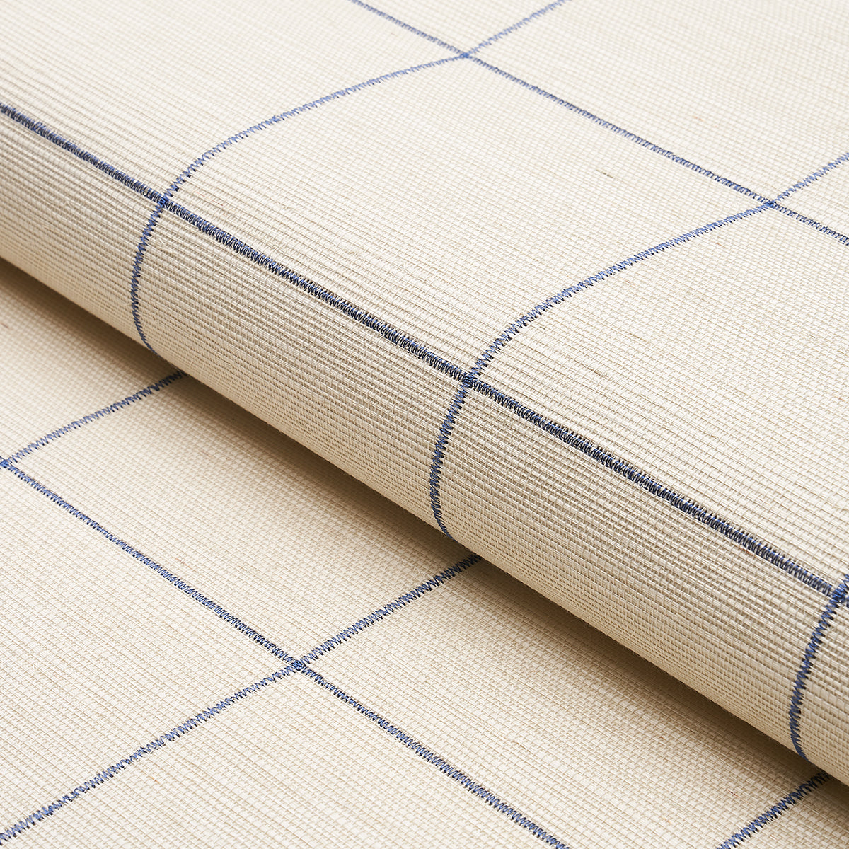 SCHUMACHER  TEXTURED WALLCOVERINGS & PRINTED GRASSCLOTHS WINDOWPANE EMBROIDERED SISAL   NAVY   - 5015200