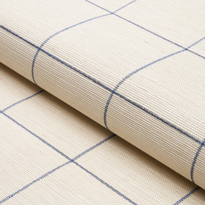 SCHUMACHER  TEXTURED WALLCOVERINGS & PRINTED GRASSCLOTHS WINDOWPANE EMBROIDERED SISAL   NAVY   - 5015200