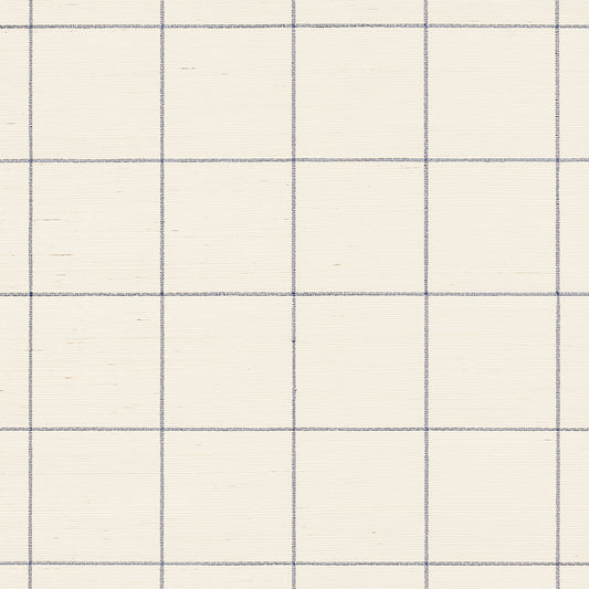 SCHUMACHER  TEXTURED WALLCOVERINGS & PRINTED GRASSCLOTHS WINDOWPANE EMBROIDERED SISAL   NAVY   - 5015200