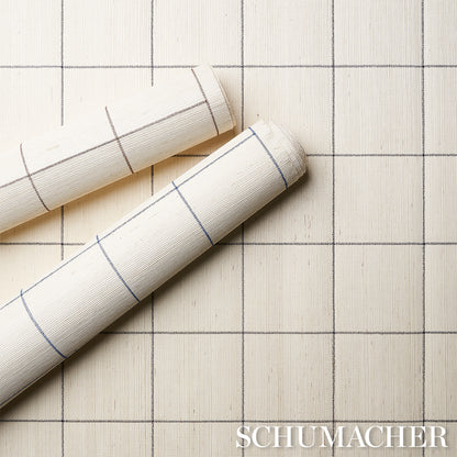 SCHUMACHER  TEXTURED WALLCOVERINGS & PRINTED GRASSCLOTHS WINDOWPANE EMBROIDERED SISAL   CHARCOAL   - 5015202