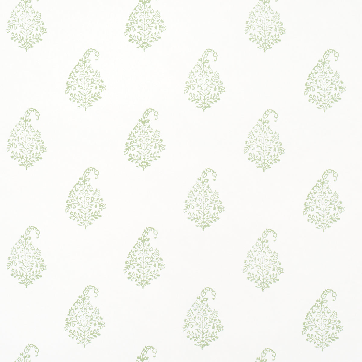 Repeating pale green ornamental tree silhouettes in a delicate damask-style pattern for wallpaper or decor.
