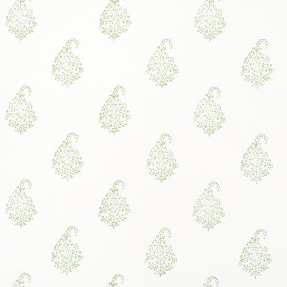 Repeating pale green ornamental tree silhouettes in a delicate damask-style pattern for wallpaper or decor.