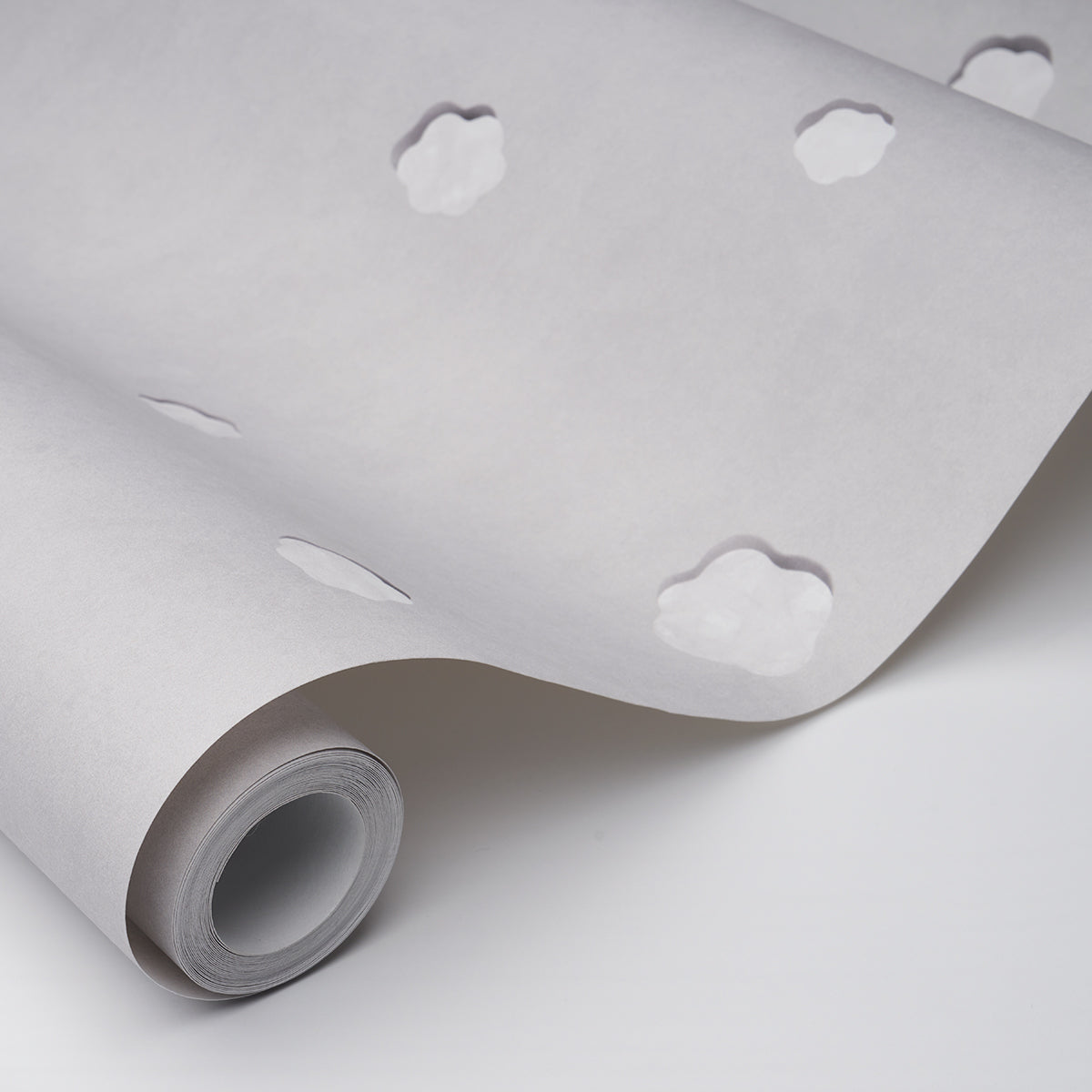 Gray backdrop rolled up, featuring a subtle celestial/star pattern.