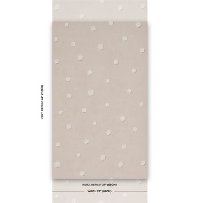Beige gift wrap with scattered white polka dots; vertical rectangular sheet of decorative wrapping paper.