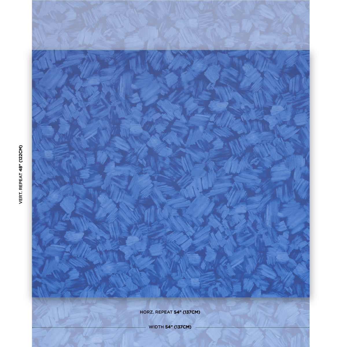 Bright blue textured wallpaper sample with a dense brushstroke pattern and pale blue borders.