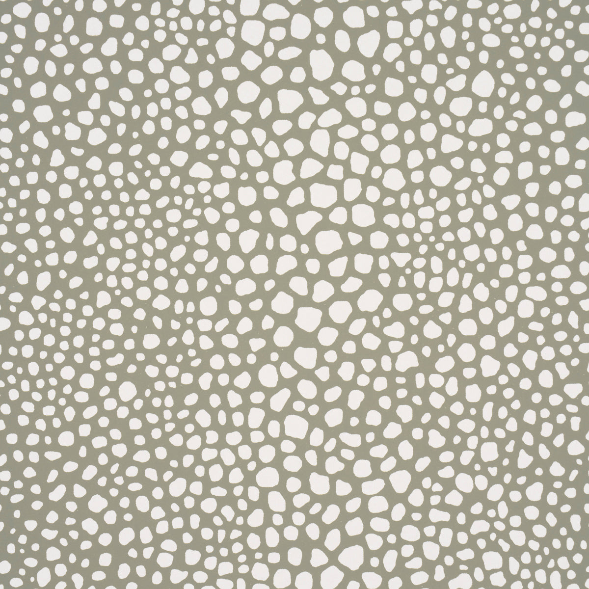Kelp-colored fabric with cream irregular pebble spots; modern dotted texture for upholstery or wallpaper.